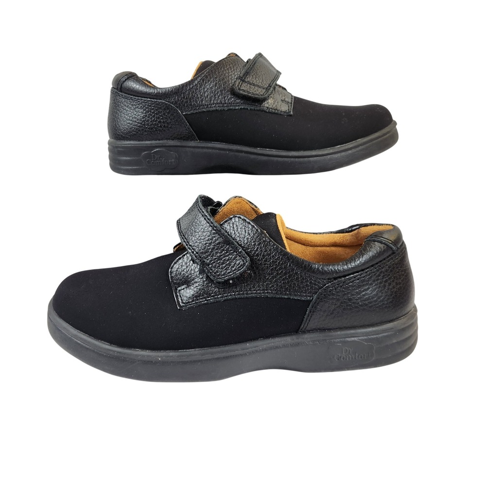 Dr Comfort Annie Stk 4510 Black‎ Leather Suede Hook Loop Shoes Size 8M
